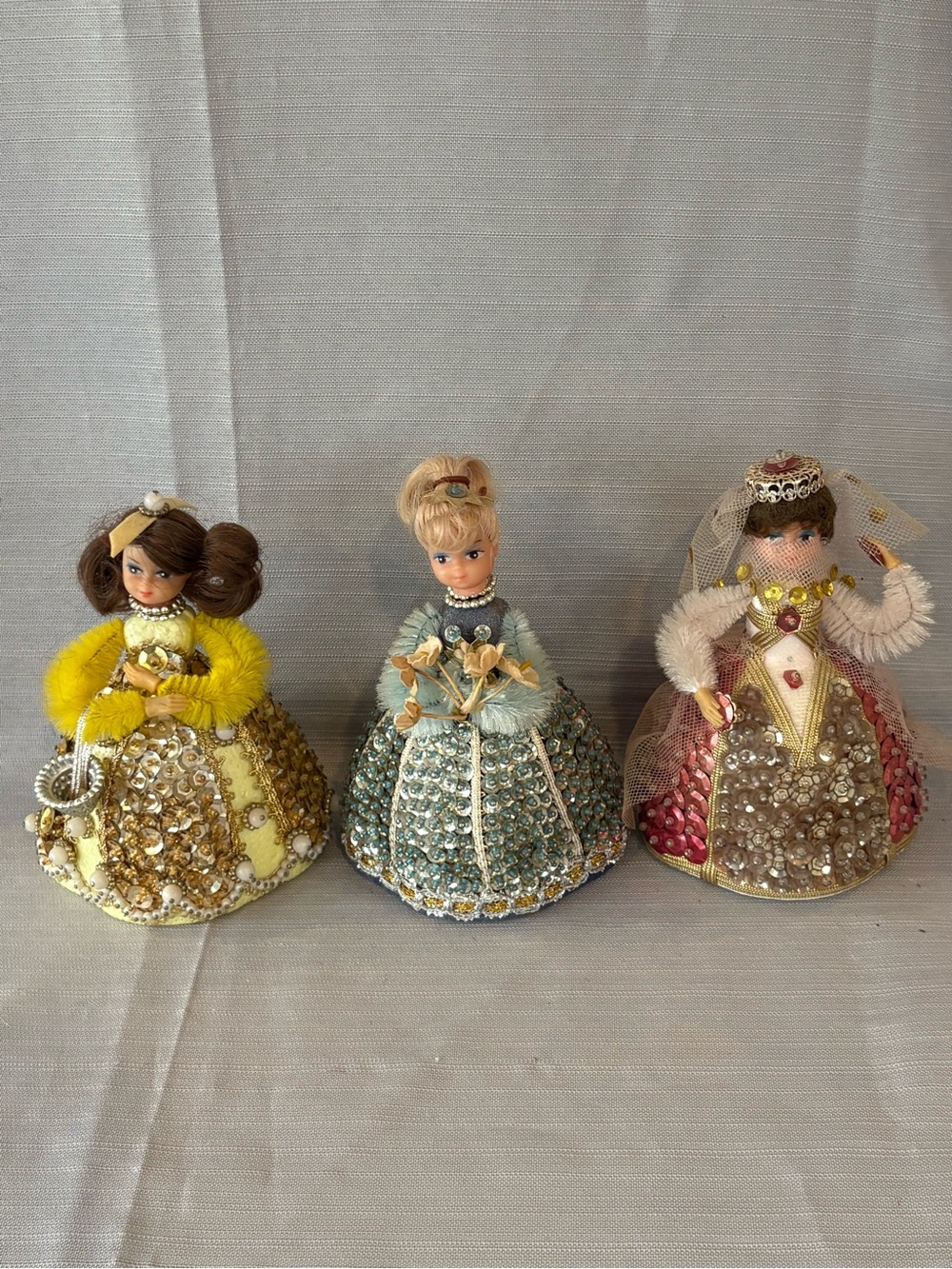 Vintage LI’l Missy Beaded Decorative Doll Figurine - Yellow, Blue, and Pink